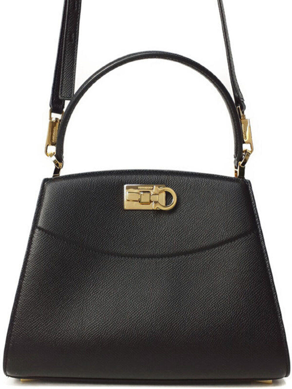 Salvatore Ferragamo Gancini black textured calfskin Studio Box Bag Gancio